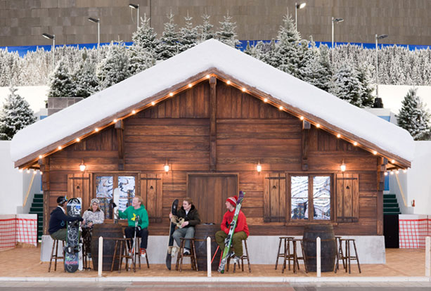 Full size ski lodge built indoors for event